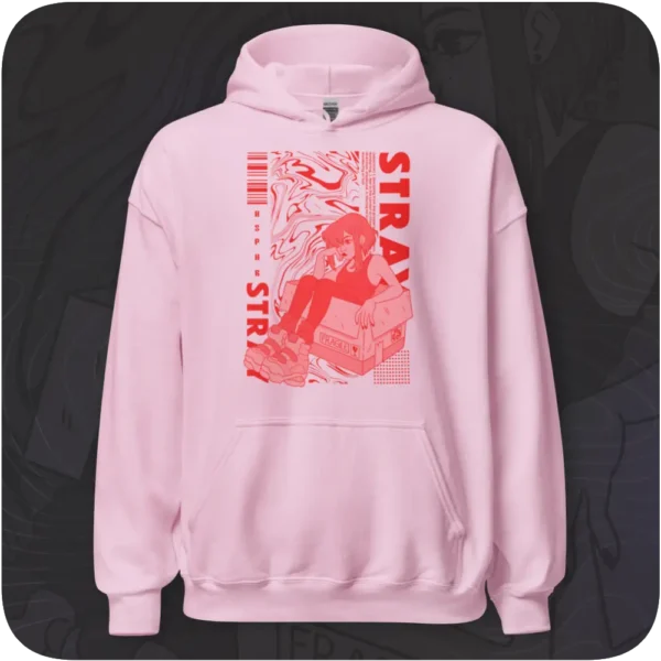Stray Anime Girl Streetwear Design Pink Hoodie