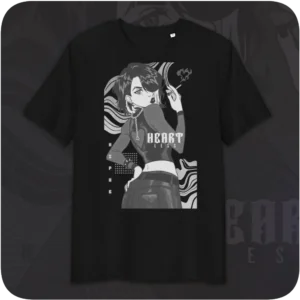 Unisex Black T-shirt Heartless Anime girl Streetwear design